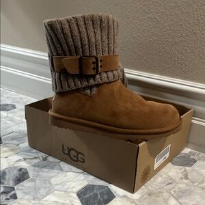 UGG Brown and Gray Knit Cuff Boots